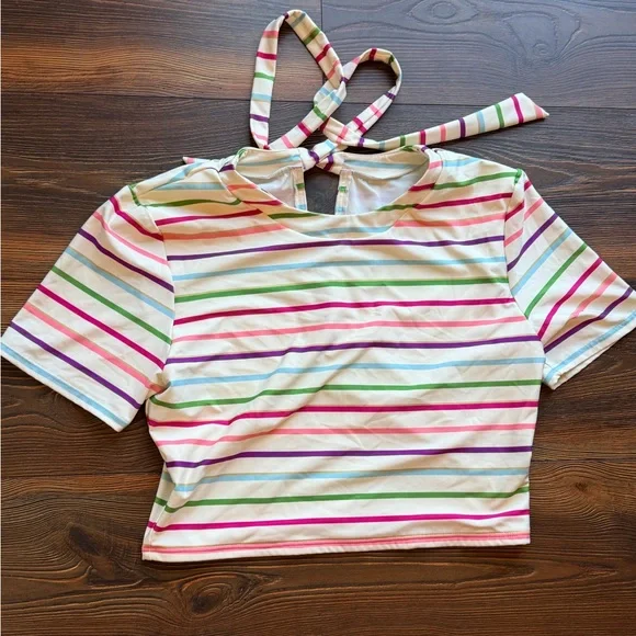 Kate Spade Sport or Swim Striped Multicolor Crop Top Small - Picture 5 of 14